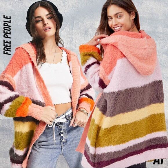 FREE PEOPLE DREAM TEAM CARDI IN DESERT CORAL NWT LARGE SUPER SOFT - Picture 1 of 14